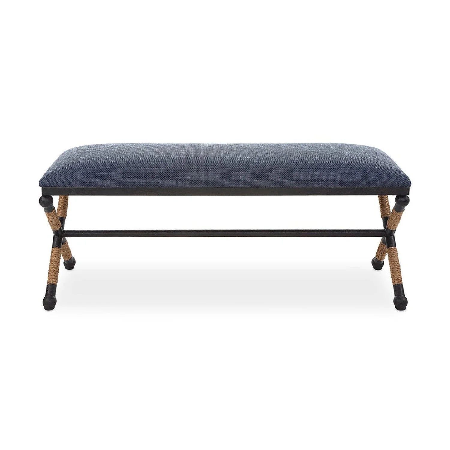 Luxury Blue Cotton Blend Bench European Style for Villa
