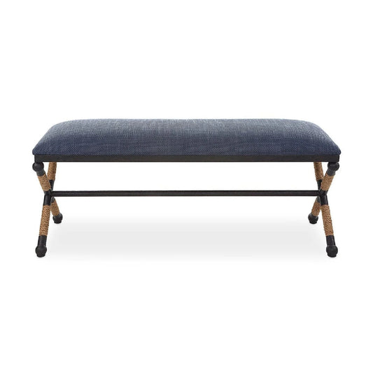 Luxury Blue Cotton Blend Bench European Style for Villa
