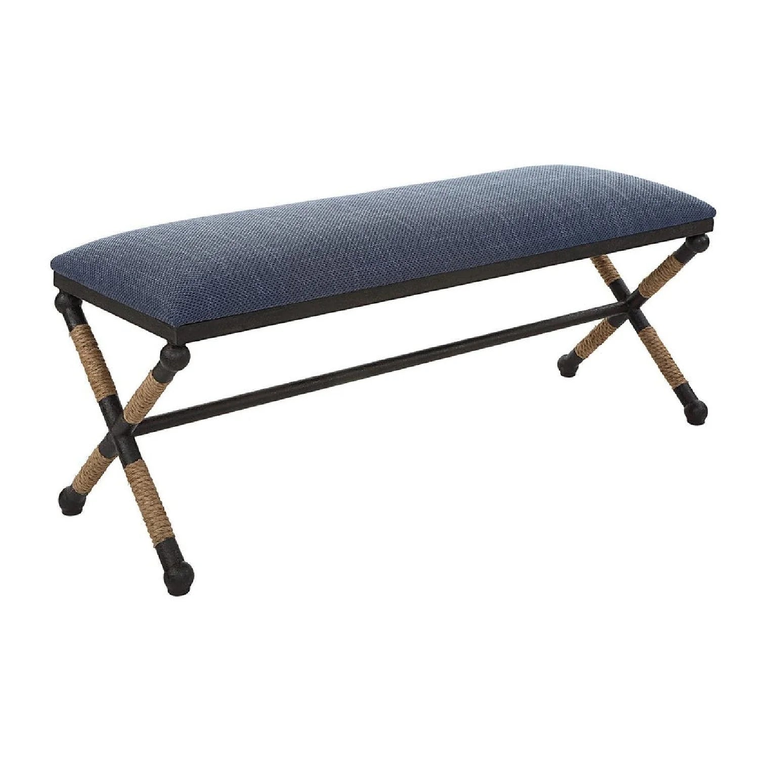 Luxury Blue Cotton Blend Bench European Style for Villa
