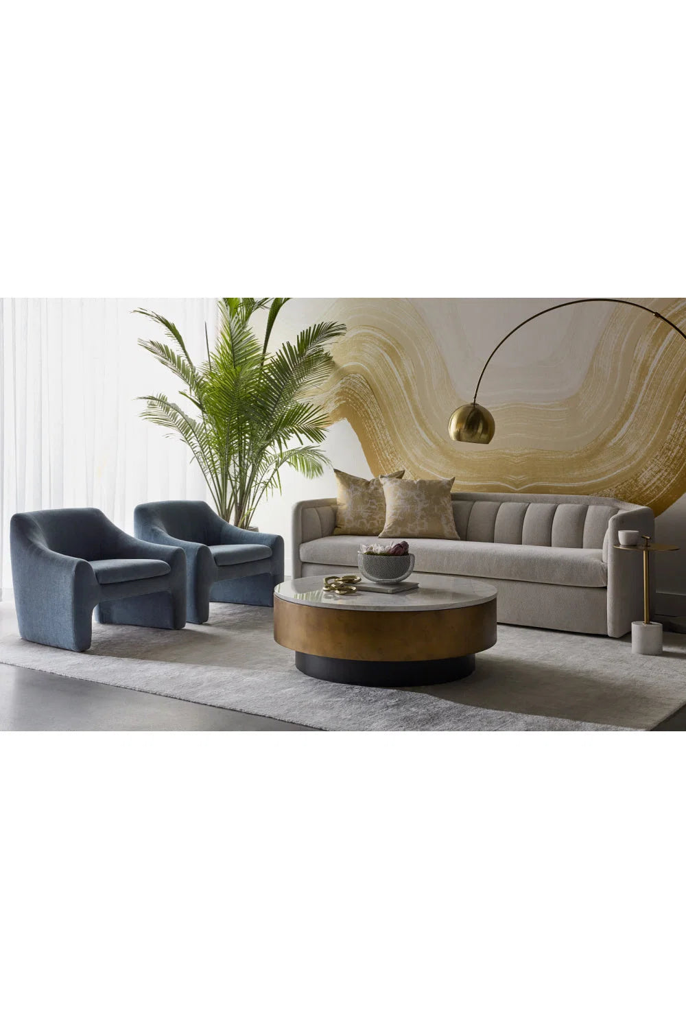 Luxury Blue Fabric Accent Chair European Style for Villa