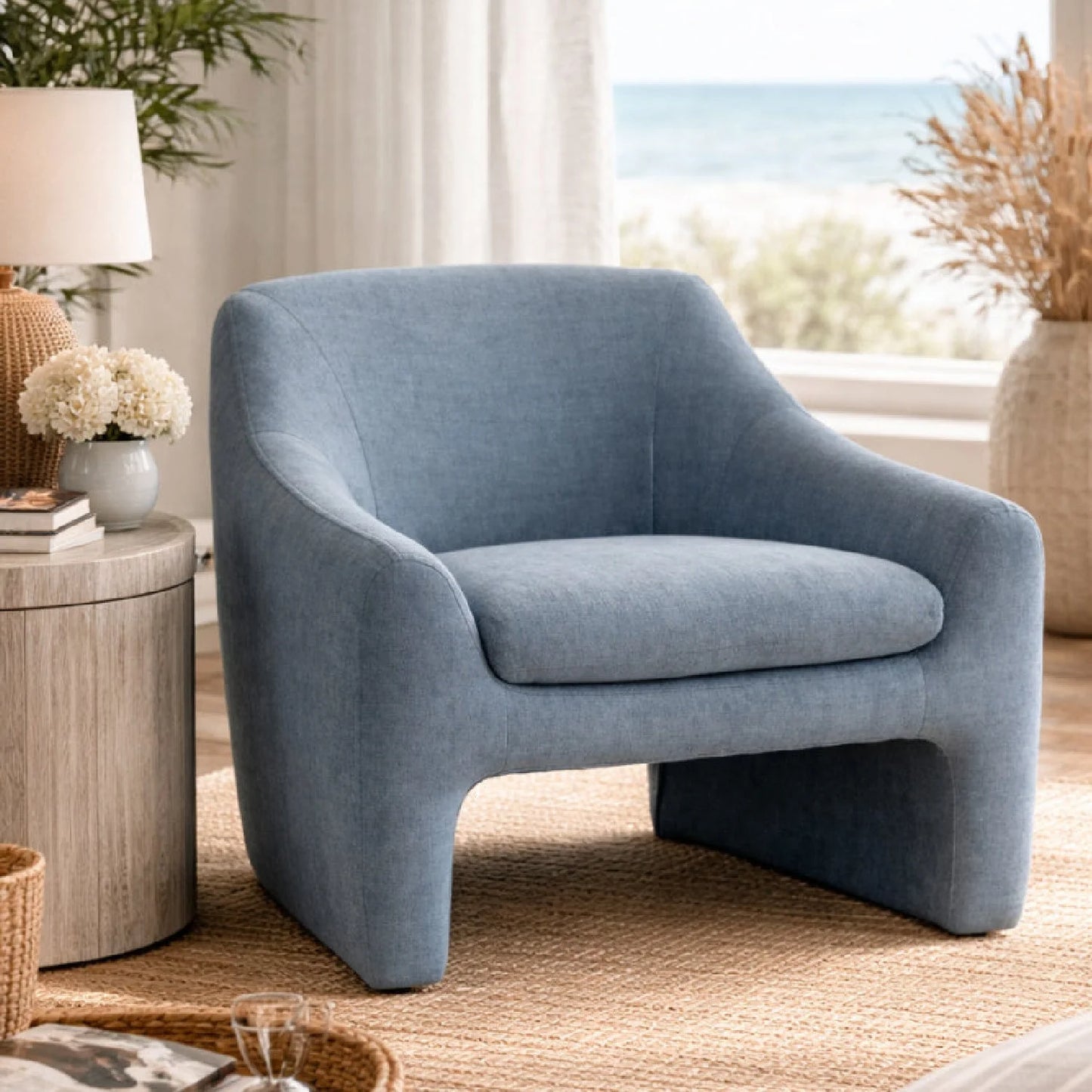 Luxury Blue Fabric Accent Chair European Style for Villa