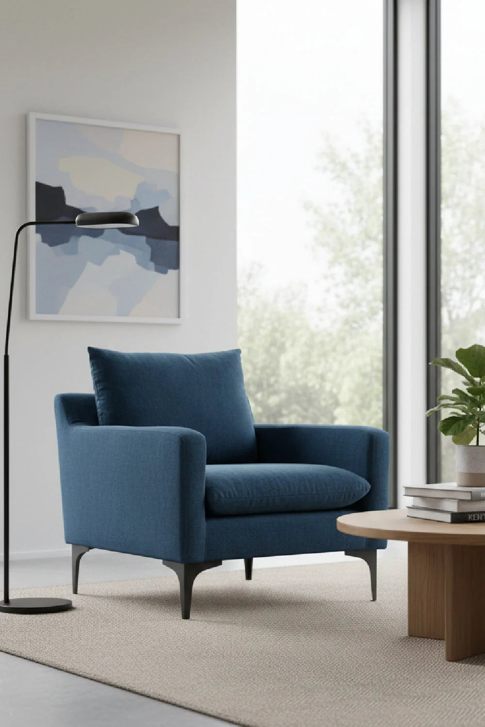Luxury Blue Fabric Angled Lounge Chair Modern Italian Style for Villa