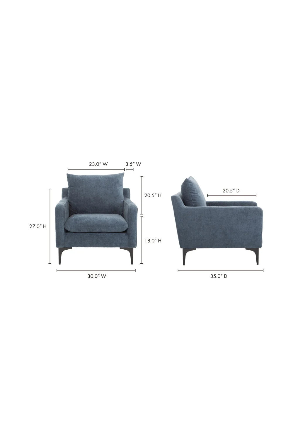 Luxury Blue Fabric Angled Lounge Chair Modern Italian Style for Villa