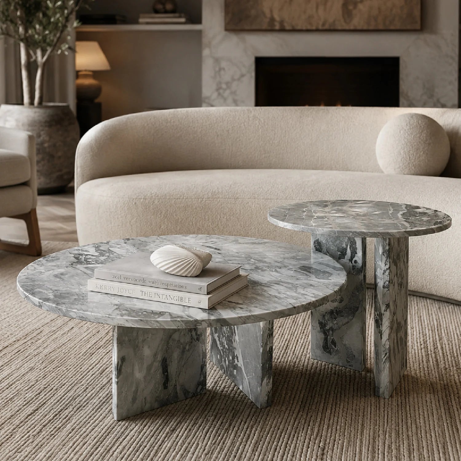 Luxury Blue Gray Marble Coffee Table Modern Italian Style for Villa