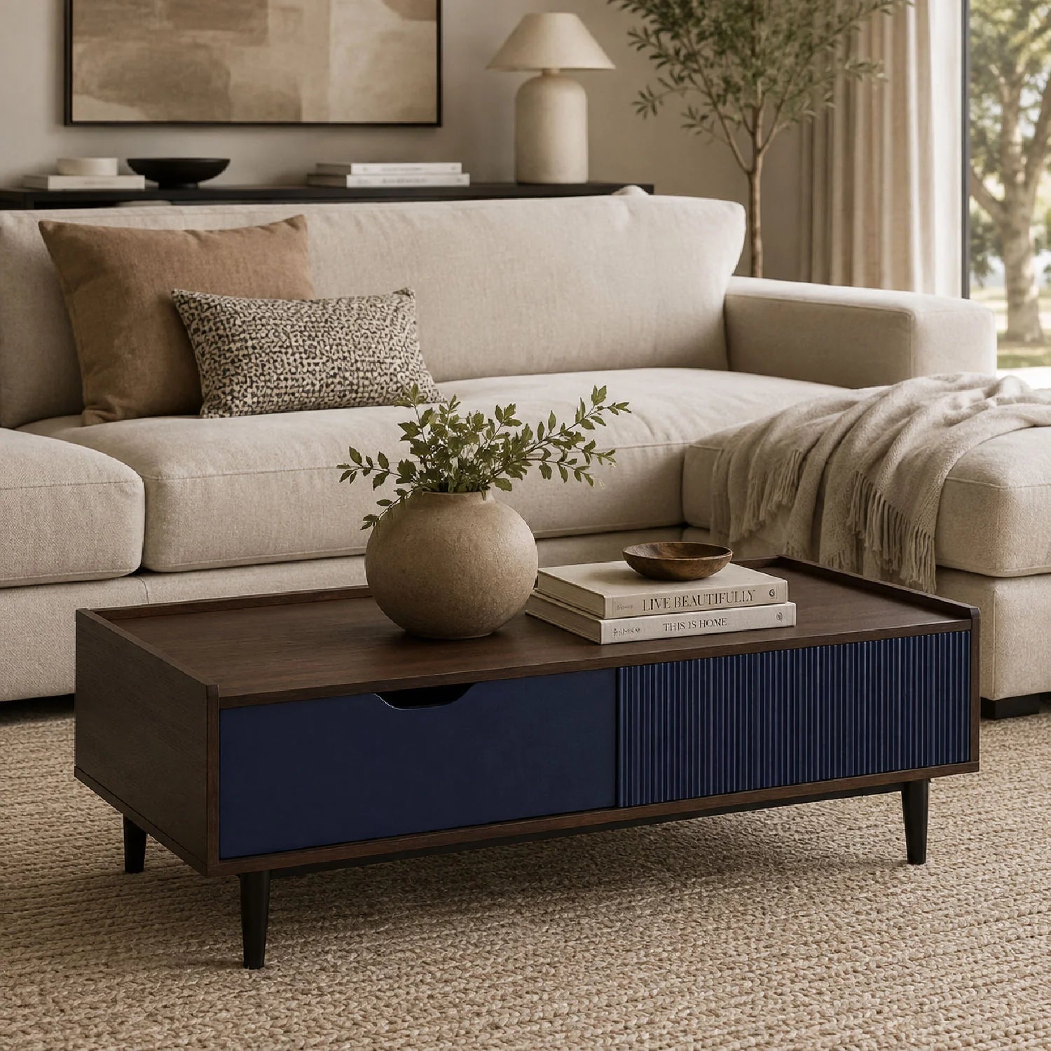 Luxury Blue Rectangular Coffee Table Modern Italian Style for Villa
