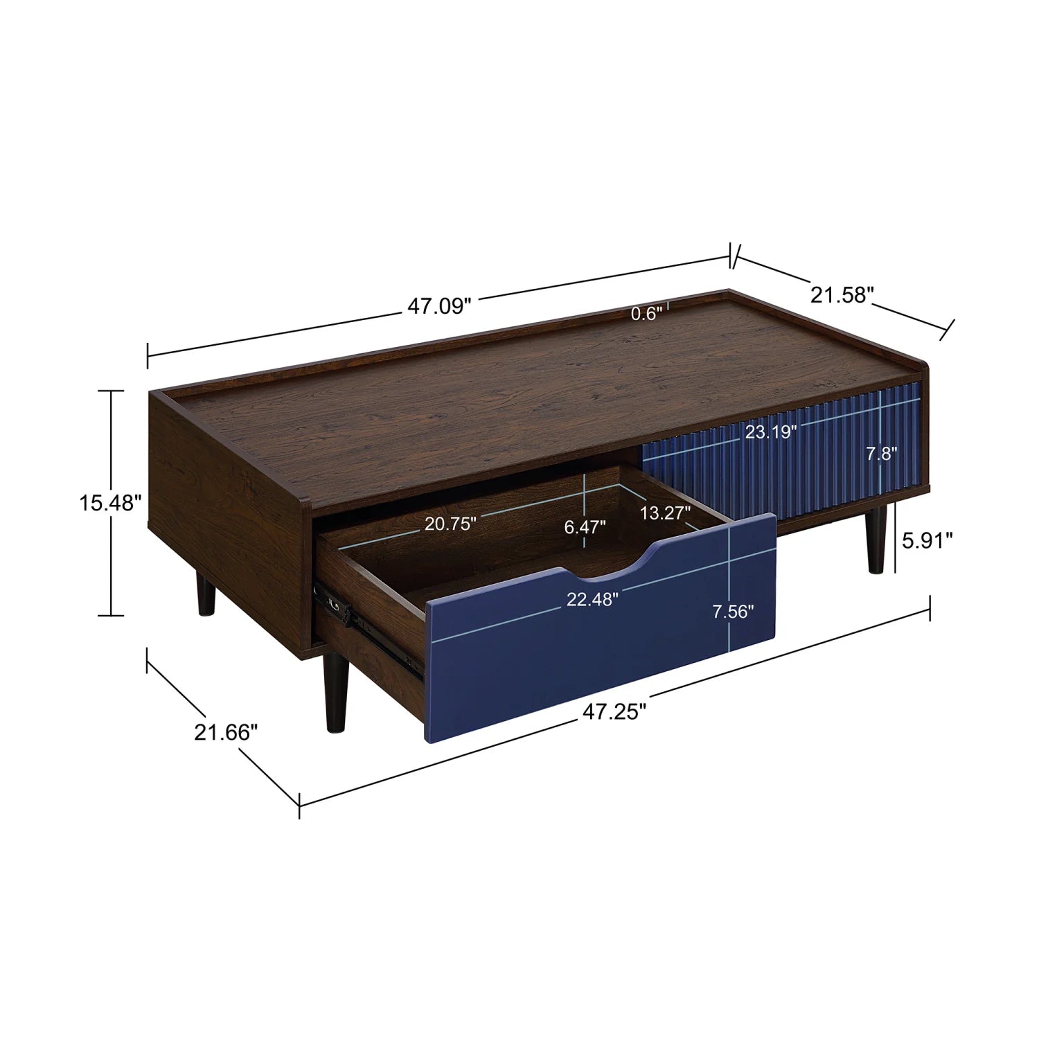 Luxury Blue Rectangular Coffee Table Modern Italian Style for Villa