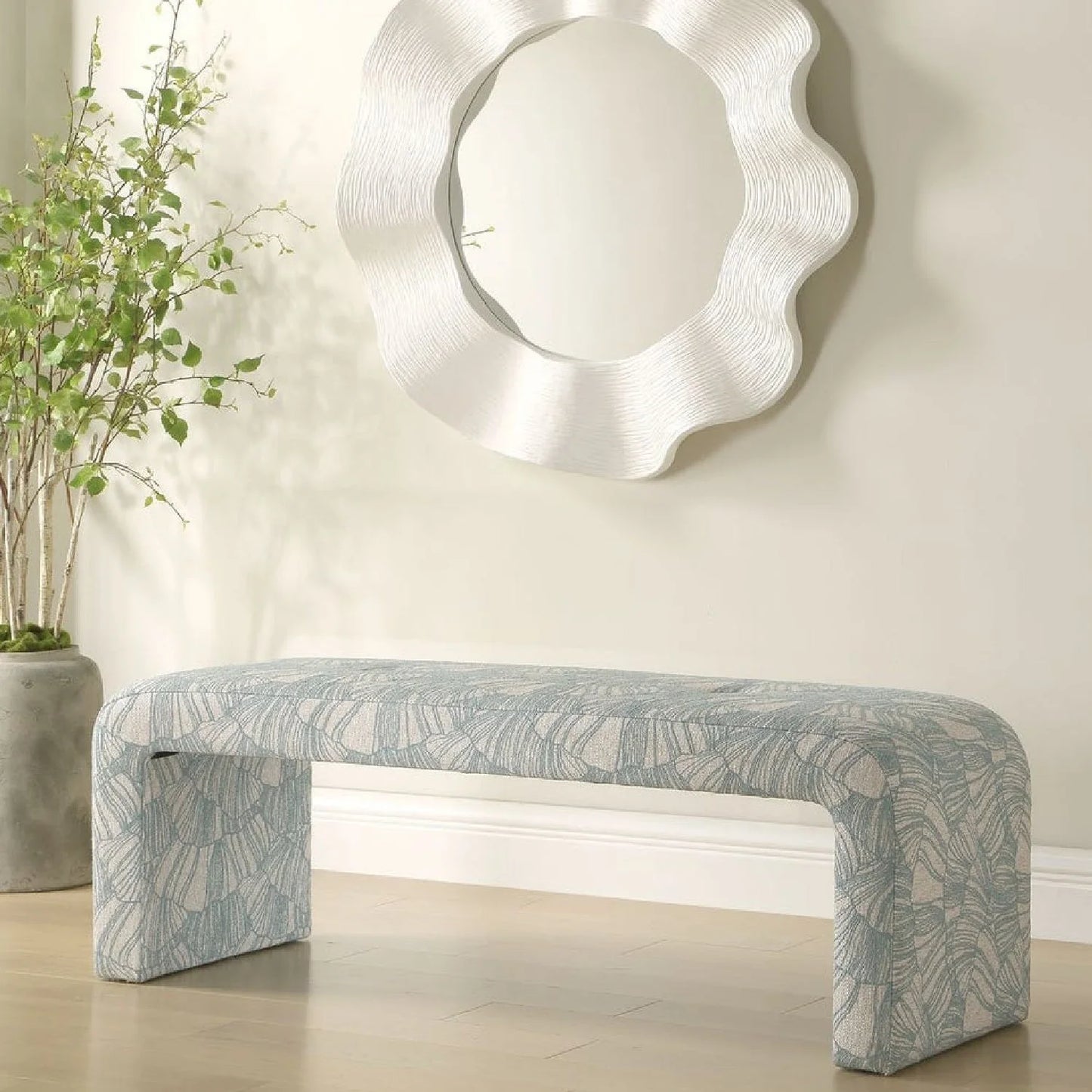 Luxury Blue Shell Printed Bench European Style for Villa