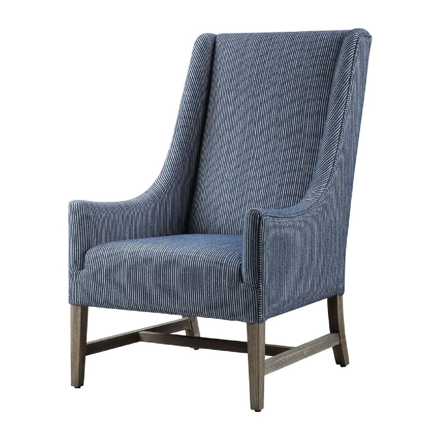 Luxury Blue Striped Wingback Accent Chair European Style for Villa