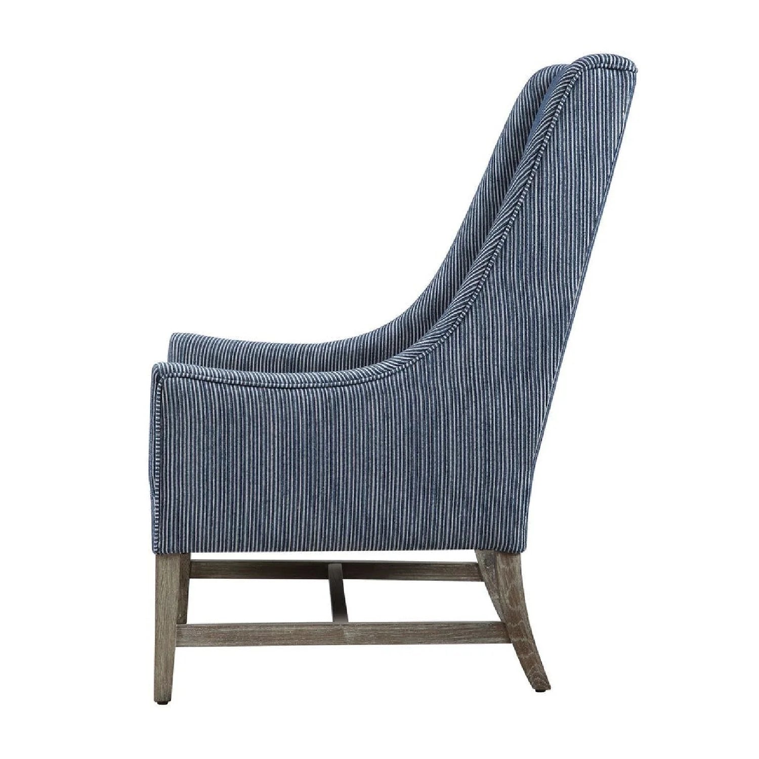 Luxury Blue Striped Wingback Accent Chair European Style for Villa