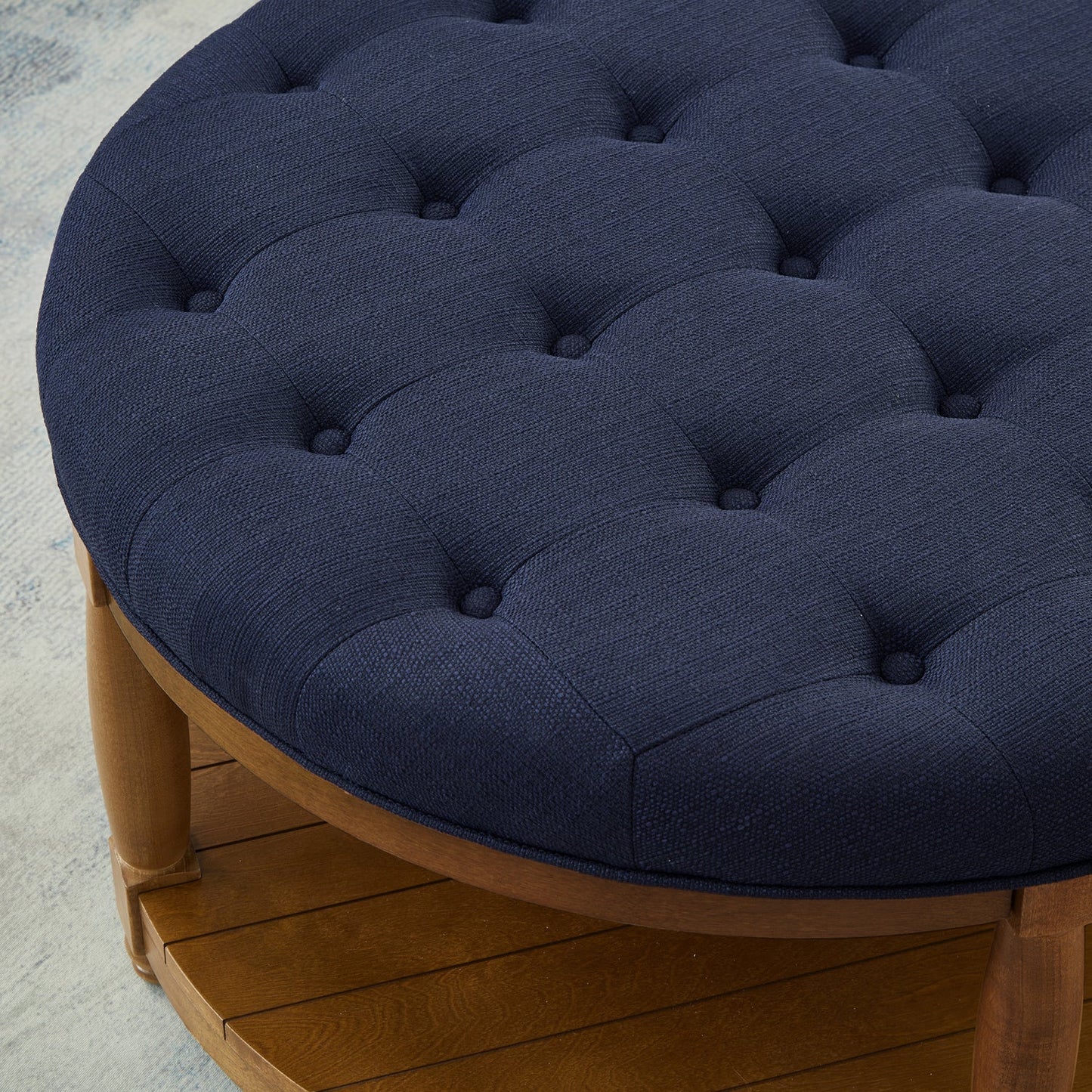 Luxury Blue Tufted Linen Coffee Table Modern Italian Style for Villa