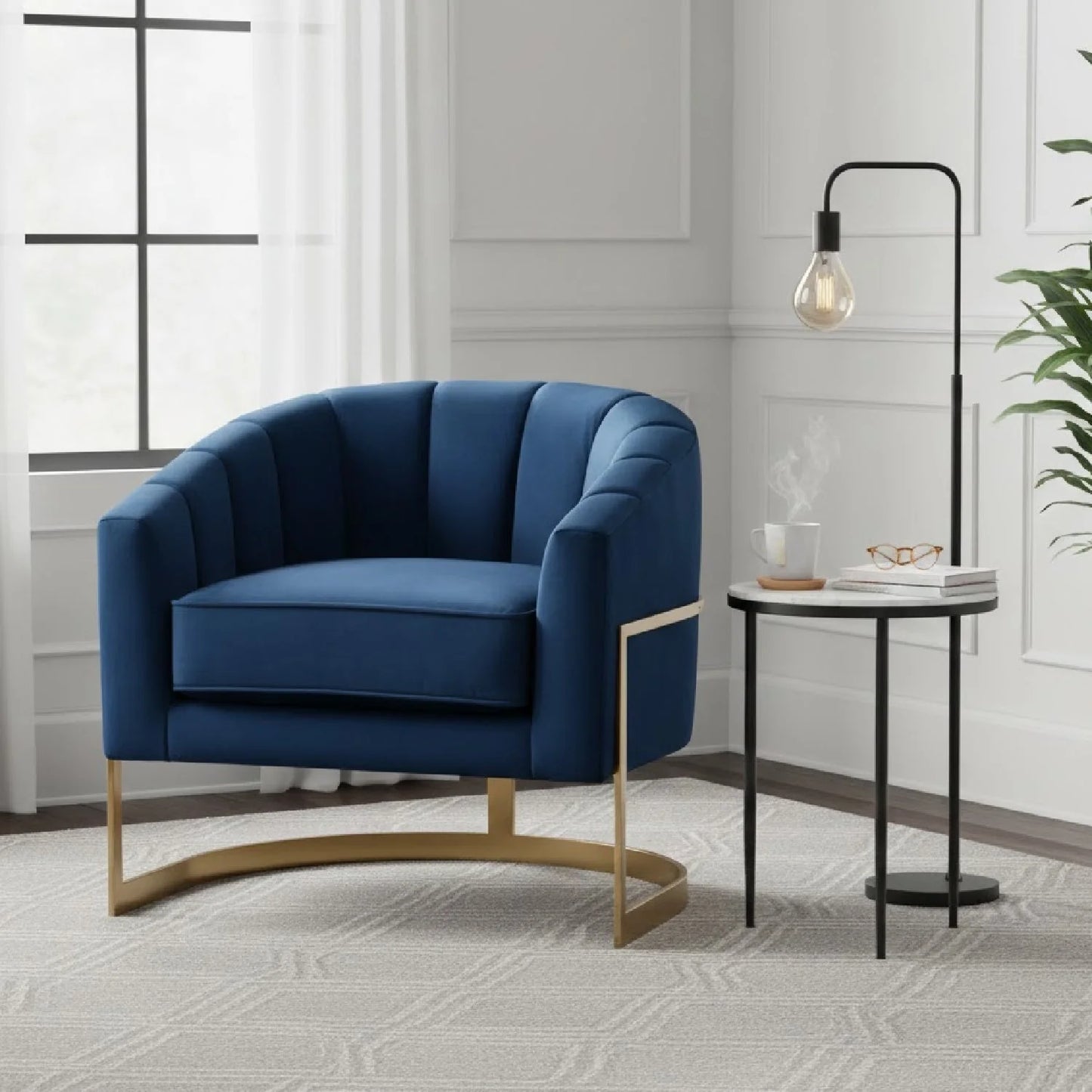 Luxury Blue Velvet Accent Chair Modern Italian Style for Villa