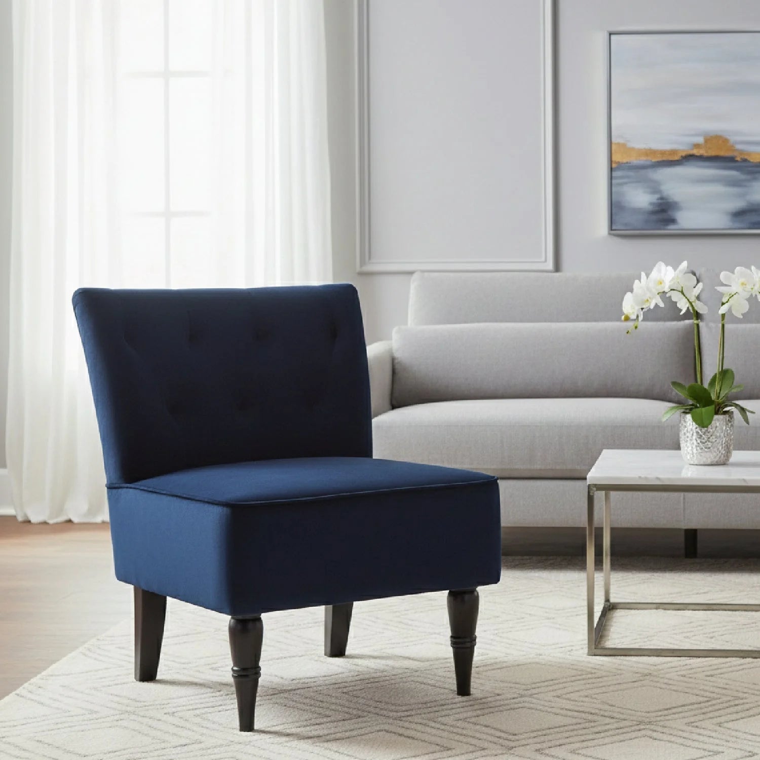 Luxury Blue Velvet Accent Chair Modern Italian Style for Villa