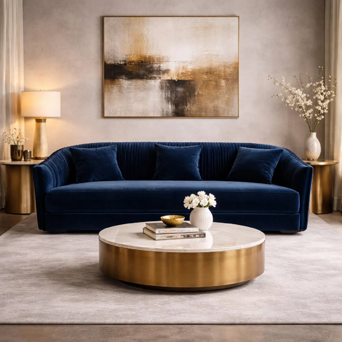 Luxury Blue Velvet Sofa Modern Italian Style for Villa