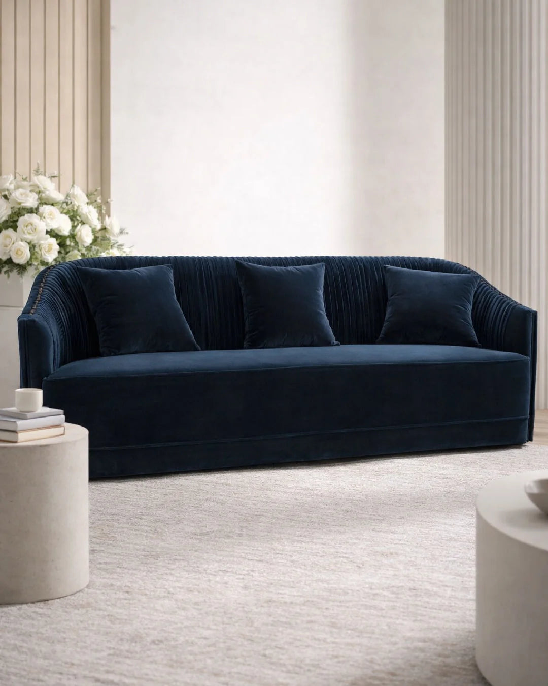 Luxury Blue Velvet Sofa Modern Italian Style for Villa