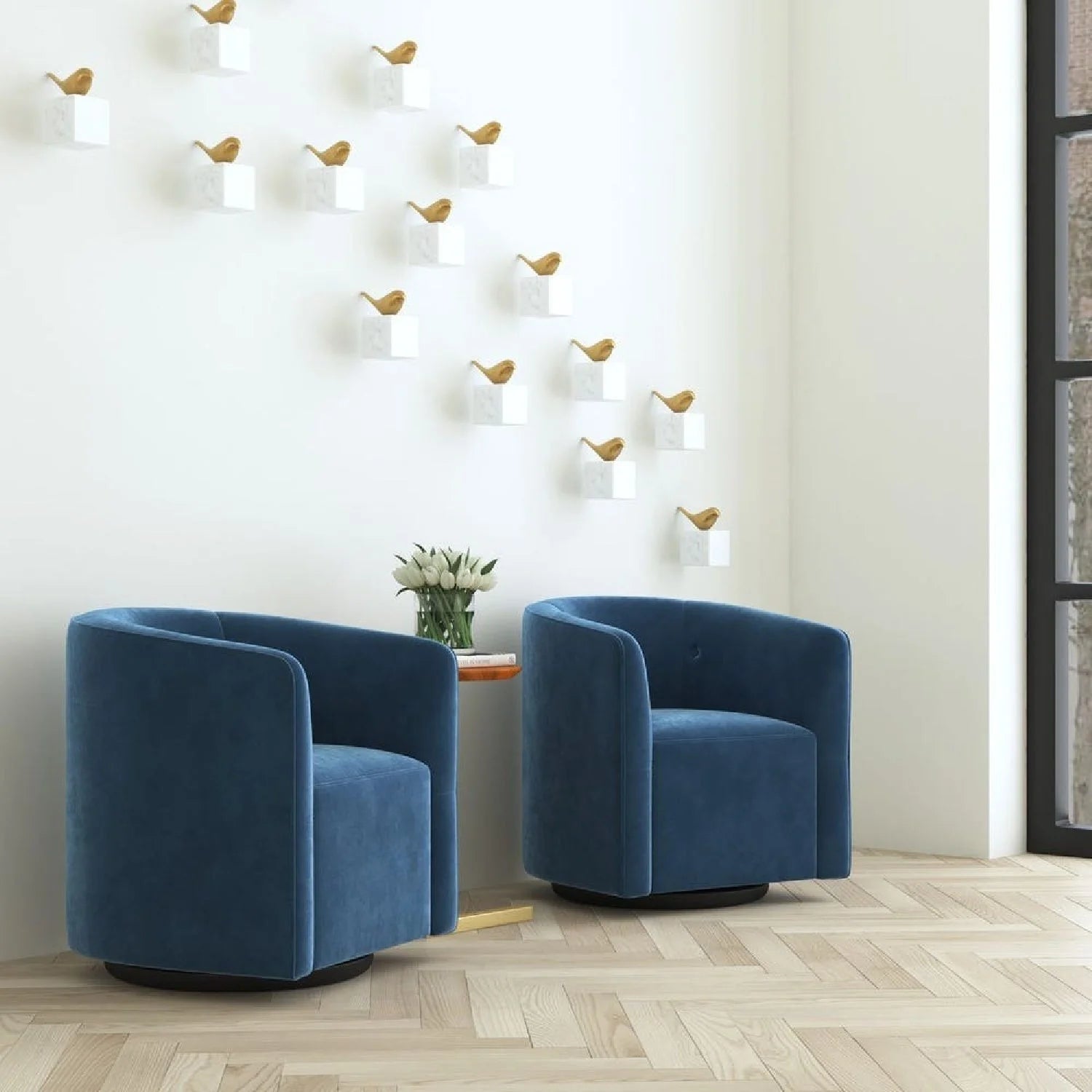 Luxury Blue Velvet Swivel Chair Modern Italian Style for Villa