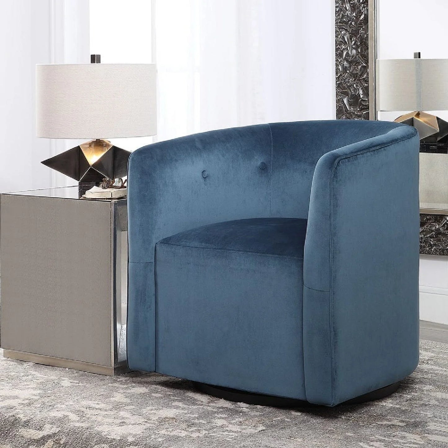 Luxury Blue Velvet Swivel Chair Modern Italian Style for Villa