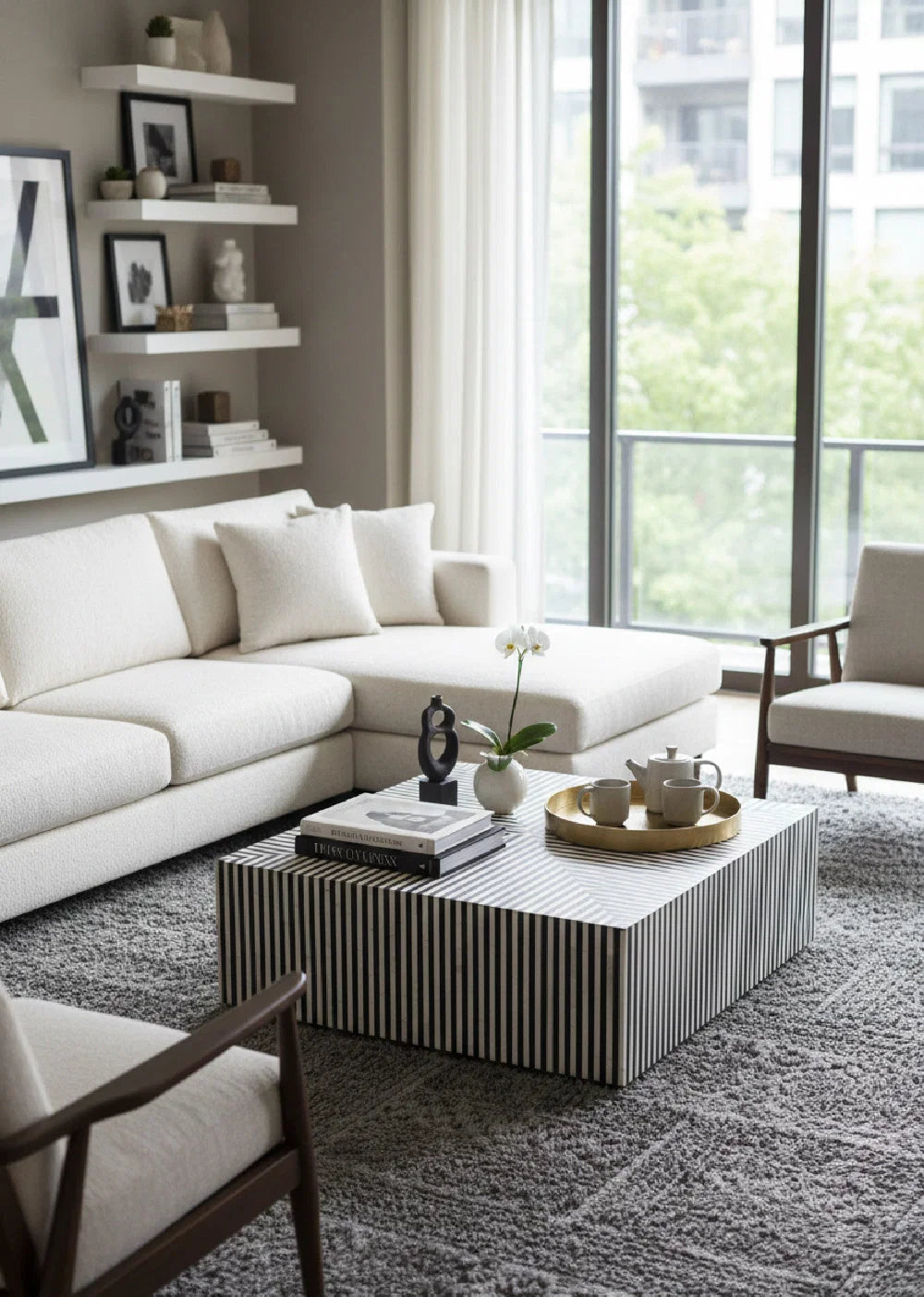 Luxury Bone Inlay Square Coffee Table Modern Italian Style for Villa