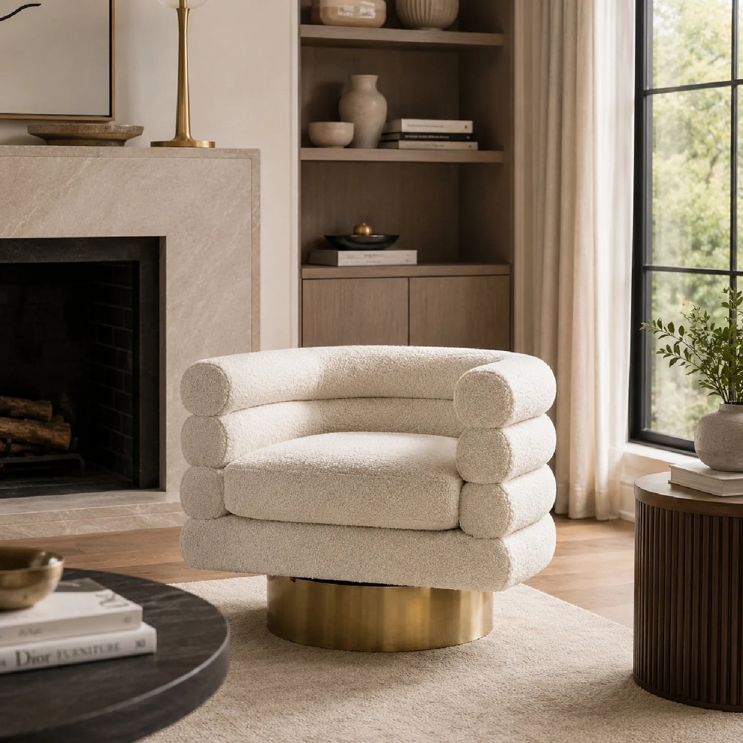 Luxury Boucle Fabric Swivel Lounge Chair Modern Italian Style for Villa