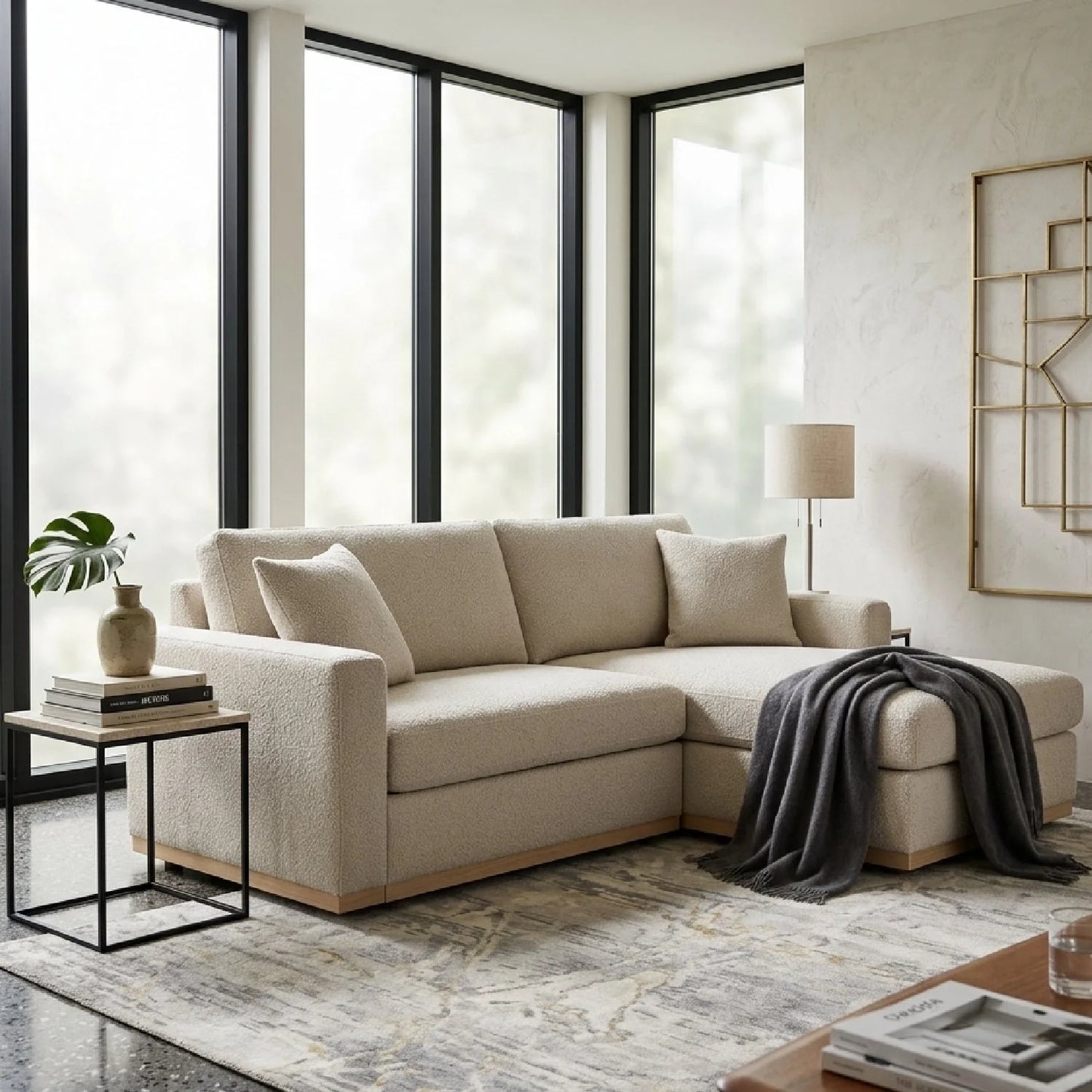 Luxury Boucle Queen Sleeper Sofa Modern Italian Style for Villa