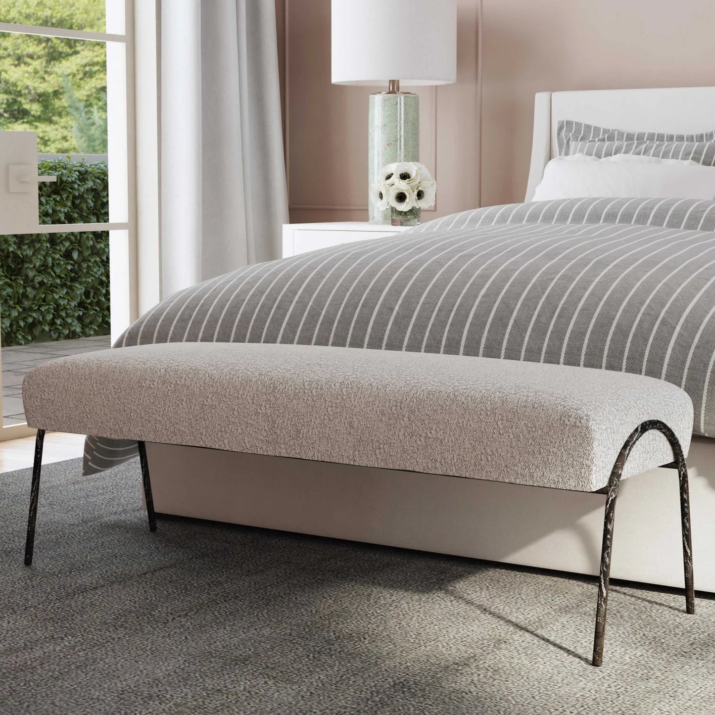 Luxury Boucle Scandinavian Bench European Style for Villa