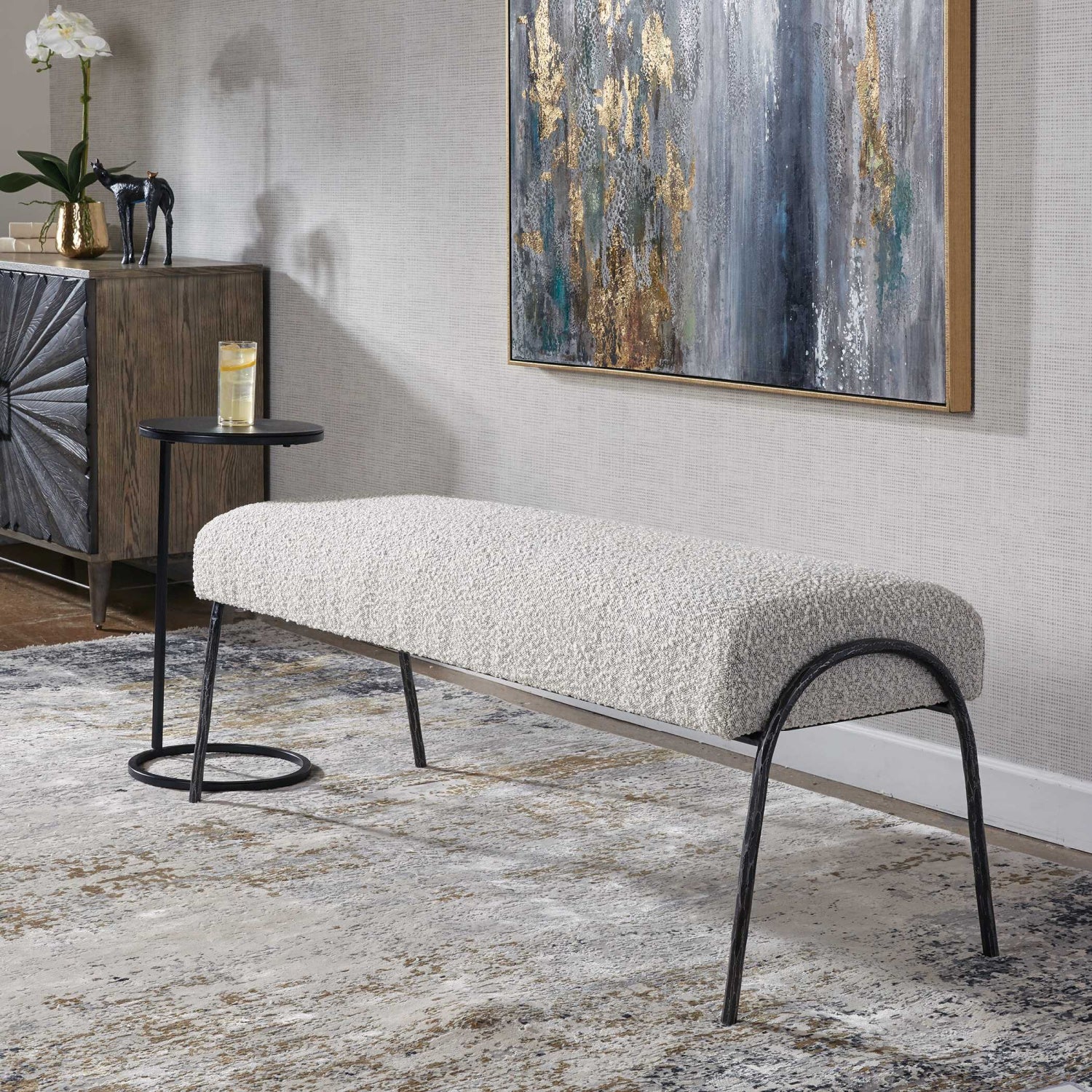 Luxury Boucle Scandinavian Bench European Style for Villa