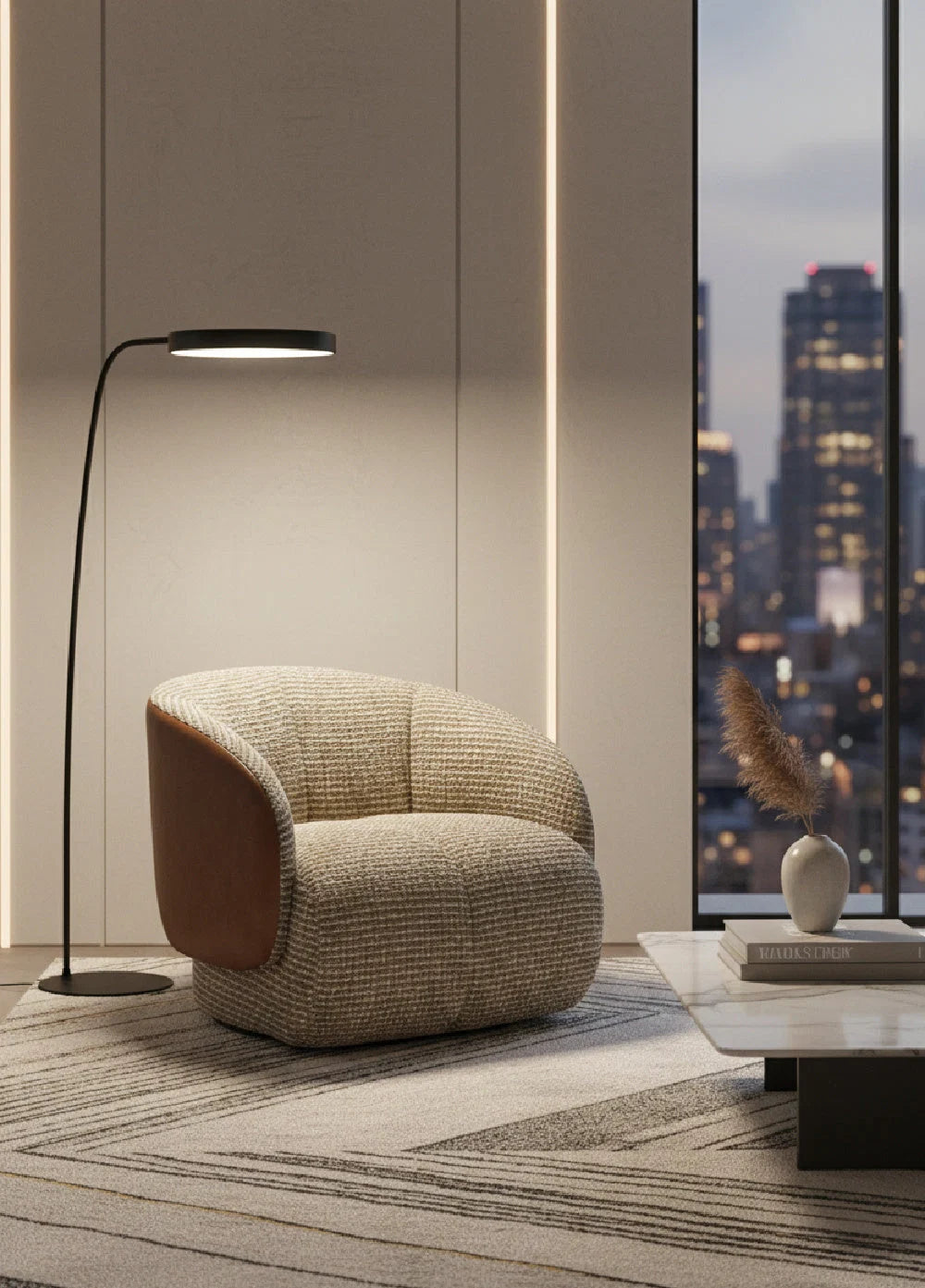 Luxury Boucle Swivel Lounge Chair Modern Italian Style for Villa