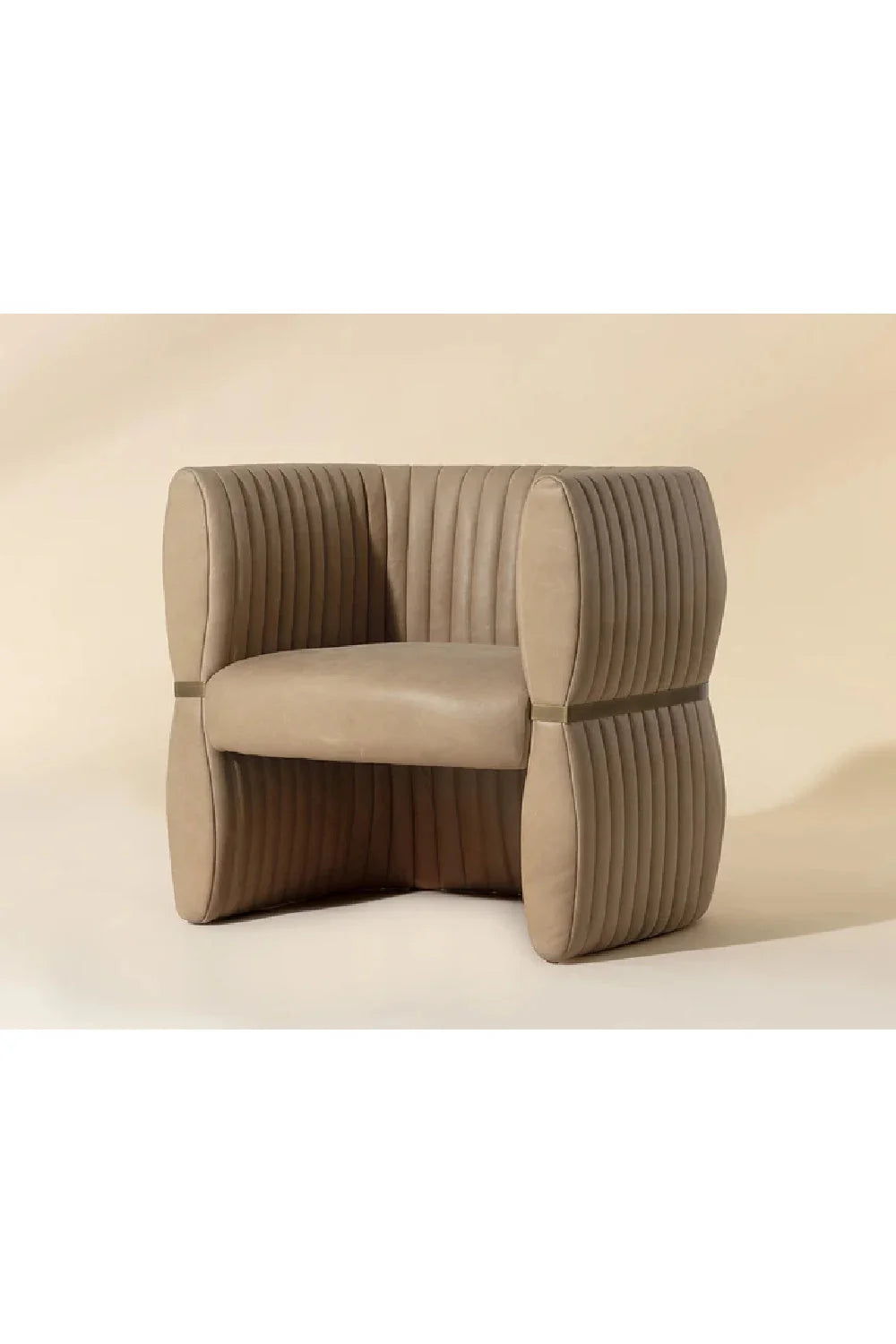 Luxury Bovine Leather Channeled Lounge Chair European Style for Villa