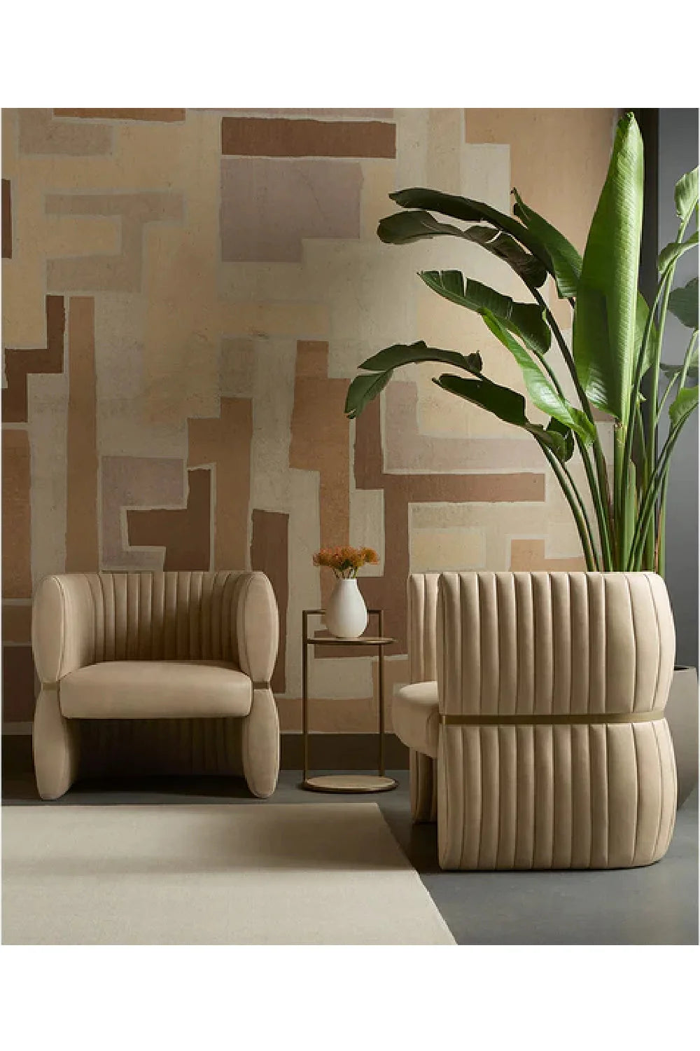 Luxury Bovine Leather Channeled Lounge Chair European Style for Villa