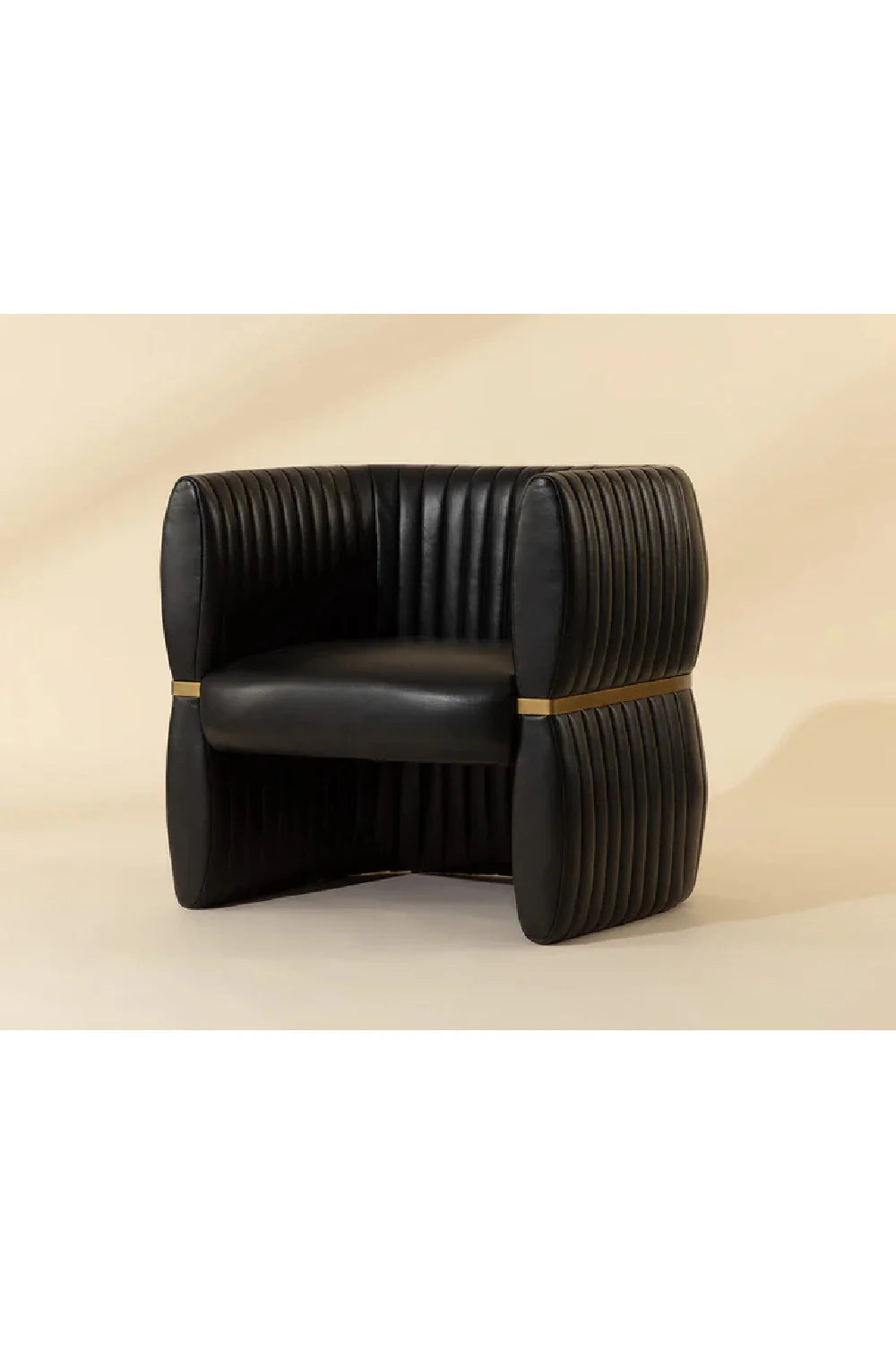 Luxury Bovine Leather Channeled Lounge Chair European Style for Villa