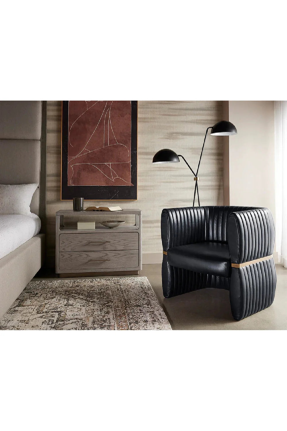 Luxury Bovine Leather Channeled Lounge Chair European Style for Villa