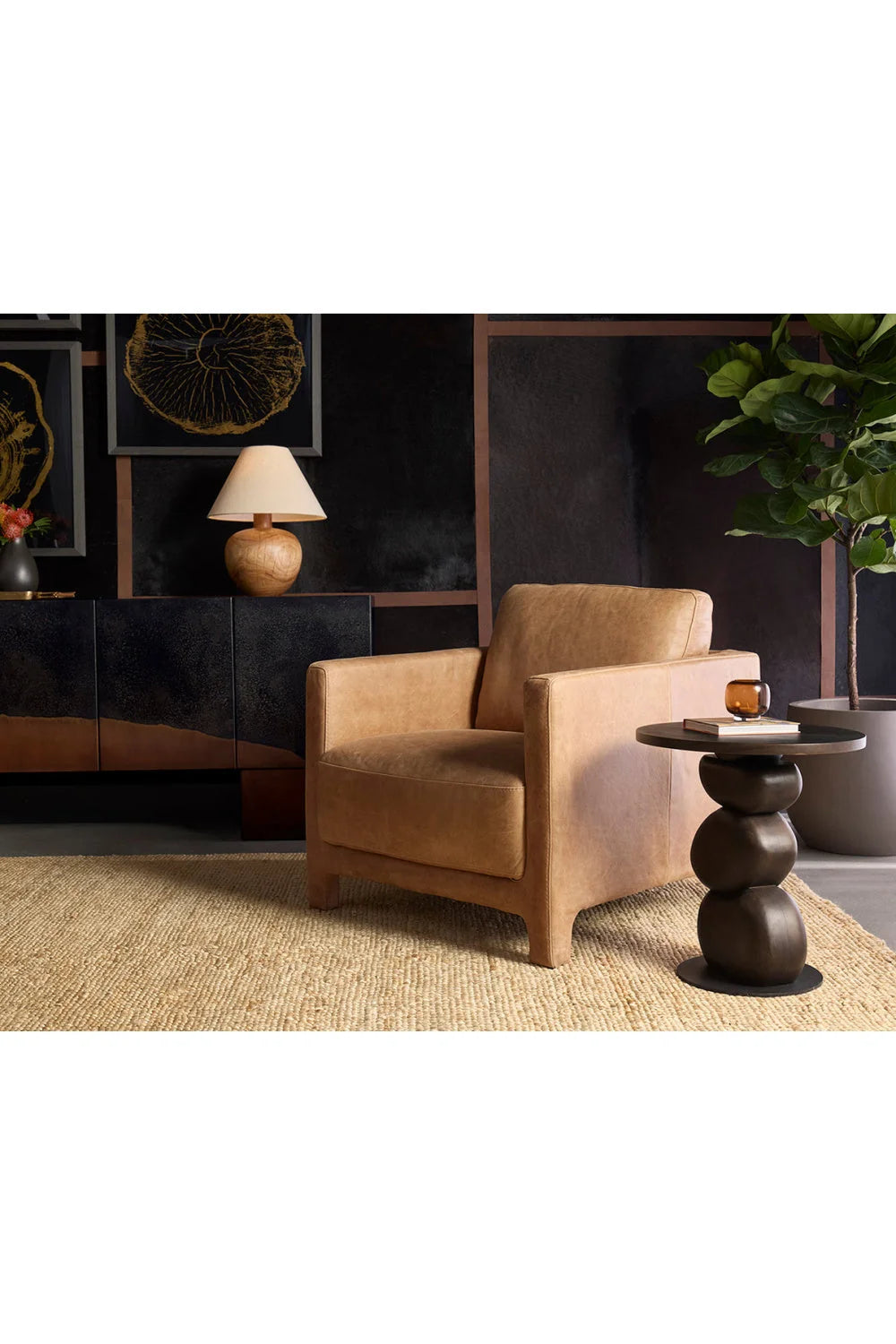 Luxury Bovine Leather Lounge Chair European Style for Villa