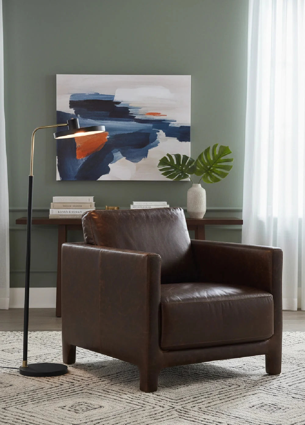 Luxury Bovine Leather Lounge Chair European Style for Villa