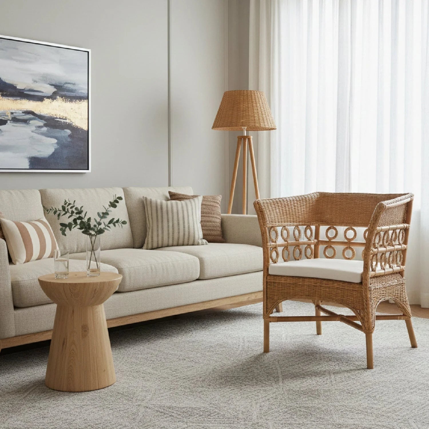 Luxury Braided Rattan Accent Chair Modern Italian Style for Villa