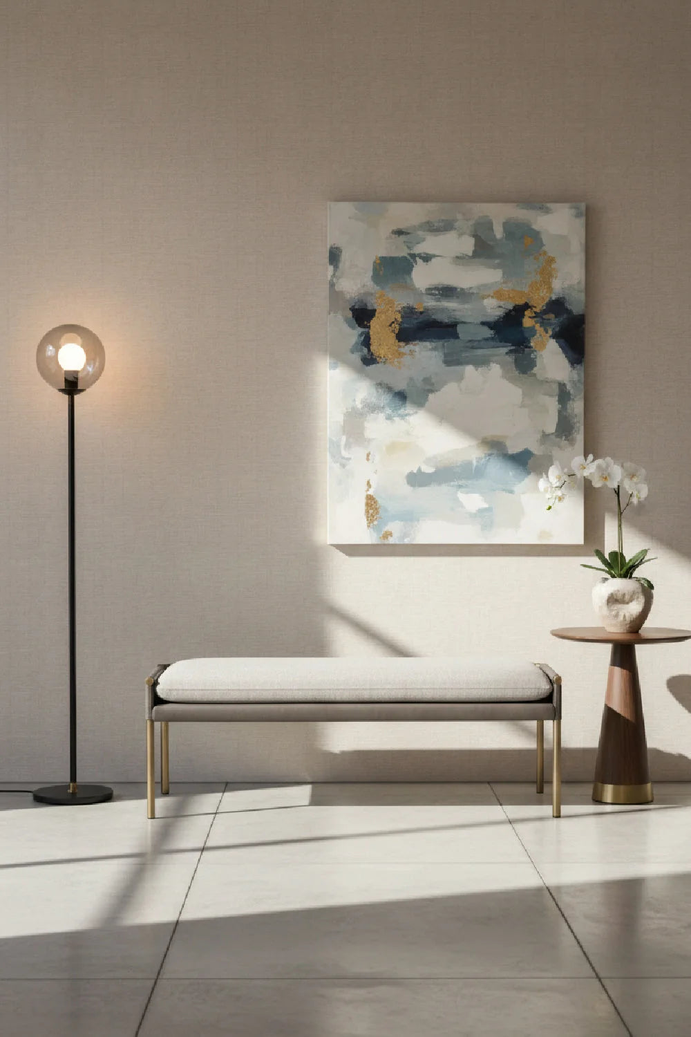 Luxury Brass Frame Modern Bench European Style for Villa