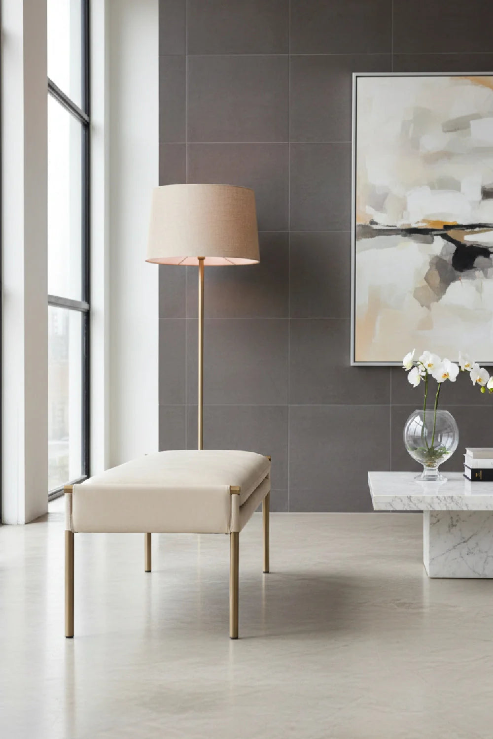 Luxury Brass Frame Modern Bench European Style for Villa