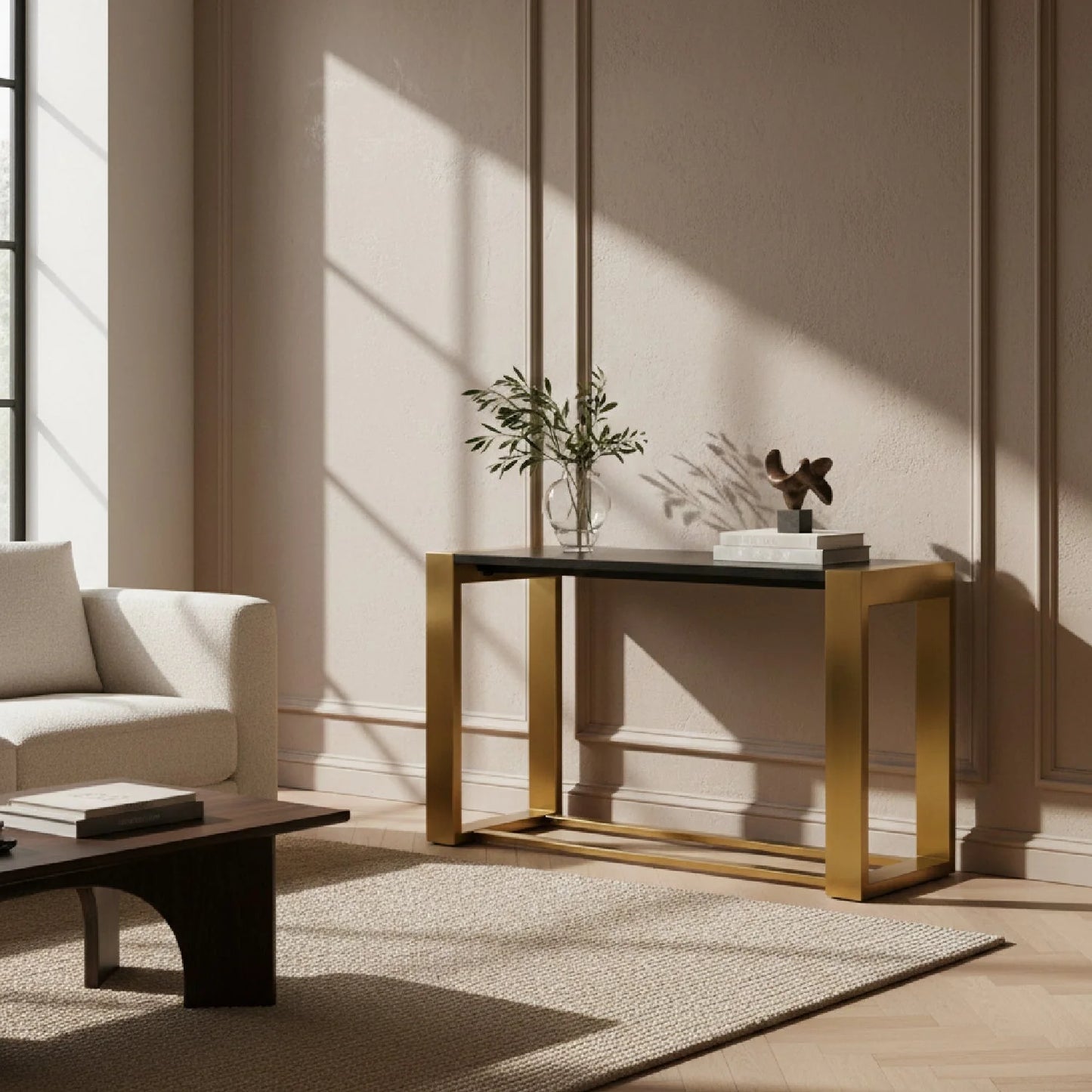 Luxury Brass Framed Console Table Modern Italian Style for Villa