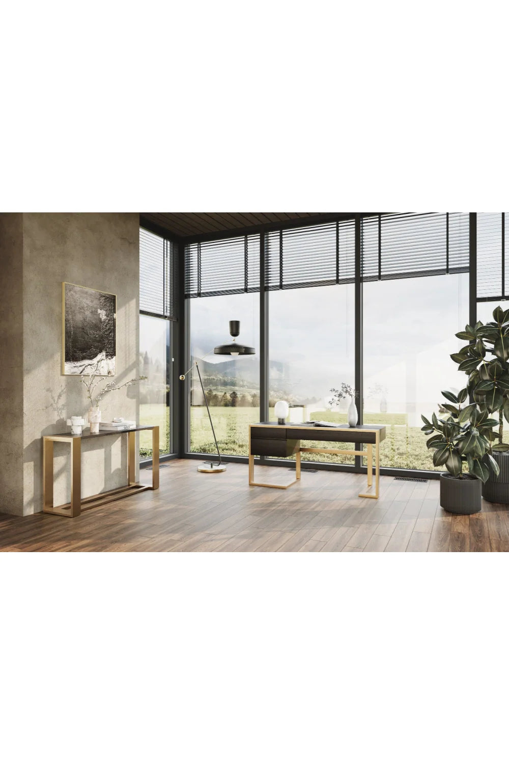 Luxury Brass Framed Console Table Modern Italian Style for Villa