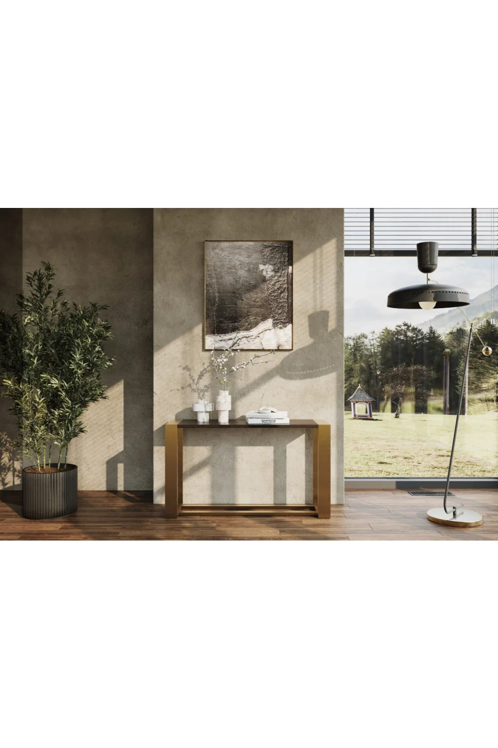 Luxury Brass Framed Console Table Modern Italian Style for Villa