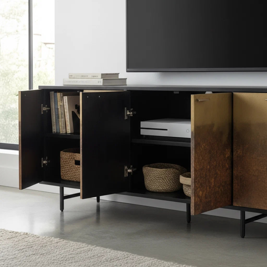Luxury Brass Patina 4-Door Cabinet Modern Italian Style for Villa