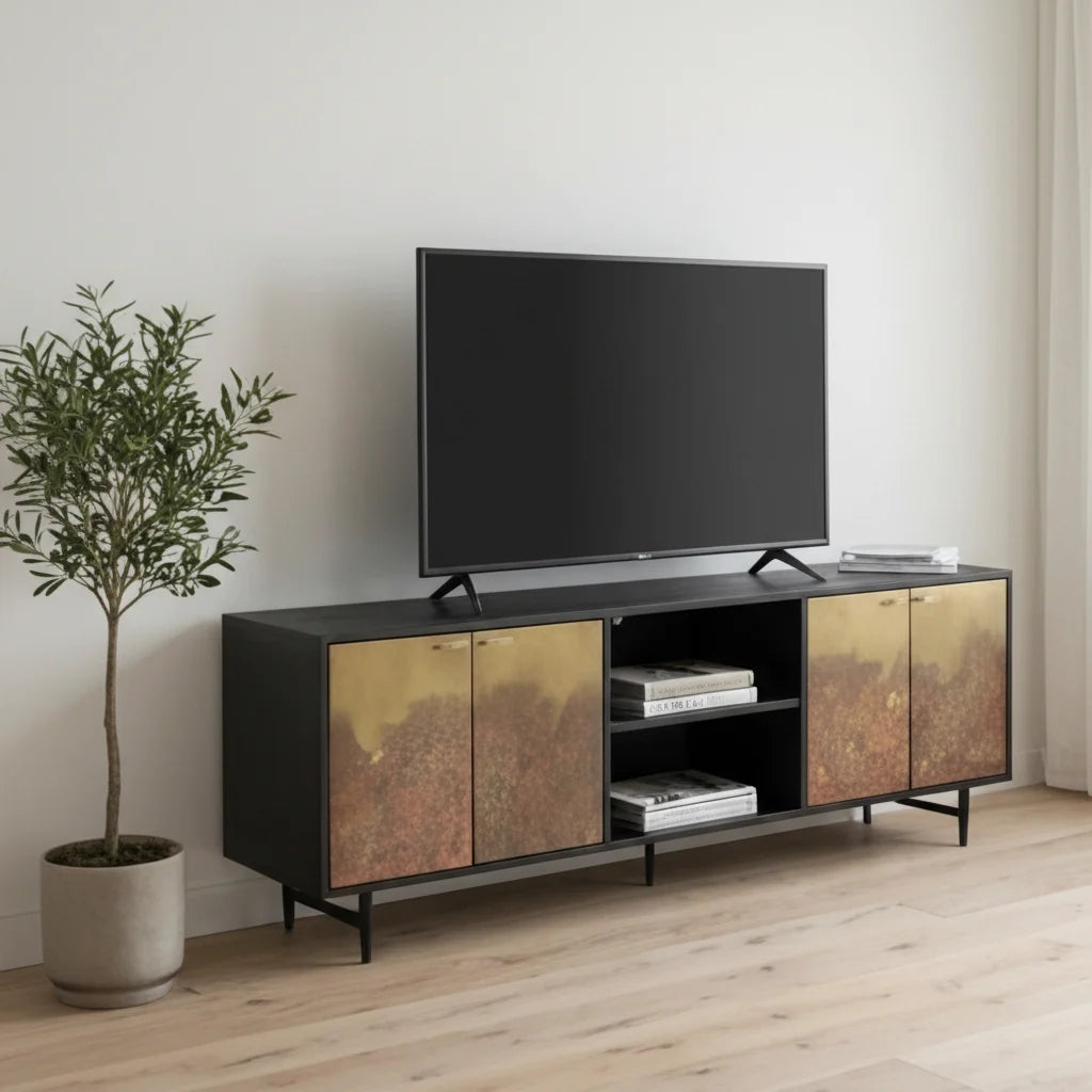 Luxury Brass Patina 4-Door Cabinet Modern Italian Style for Villa