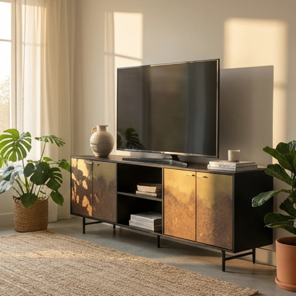 Luxury Brass Patina 4-Door Cabinet Modern Italian Style for Villa