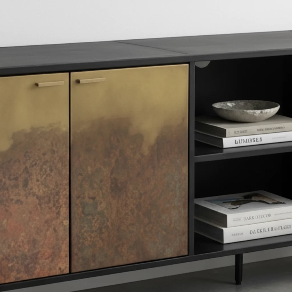 Luxury Brass Patina 4-Door Cabinet Modern Italian Style for Villa