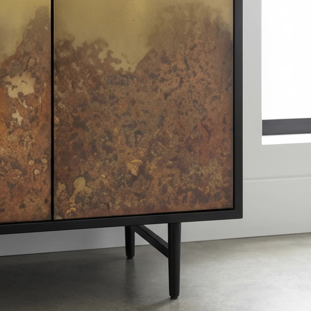 Luxury Brass Patina 4-Door Cabinet Modern Italian Style for Villa