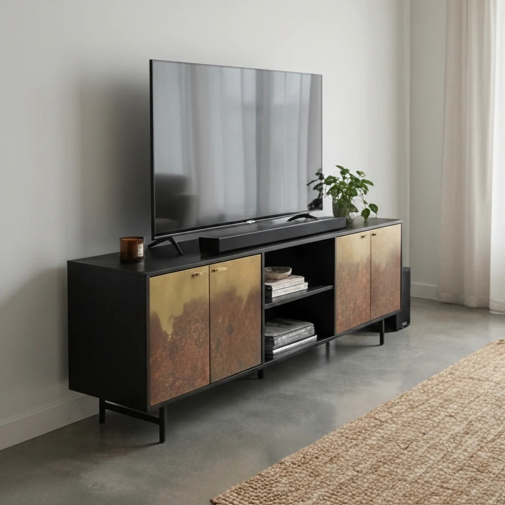 Luxury Brass Patina 4-Door Cabinet Modern Italian Style for Villa