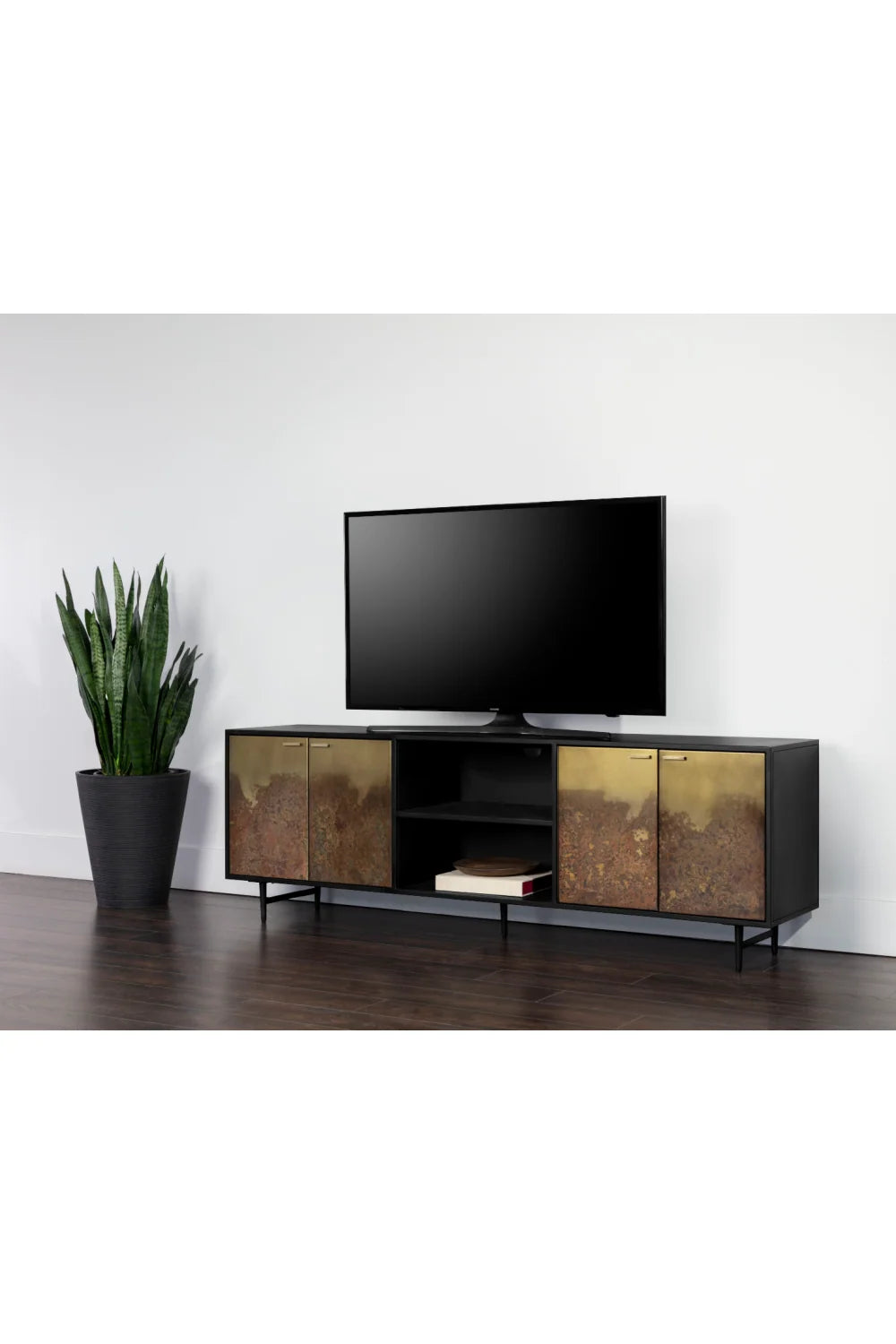 Luxury Brass Patina 4-Door Cabinet Modern Italian Style for Villa