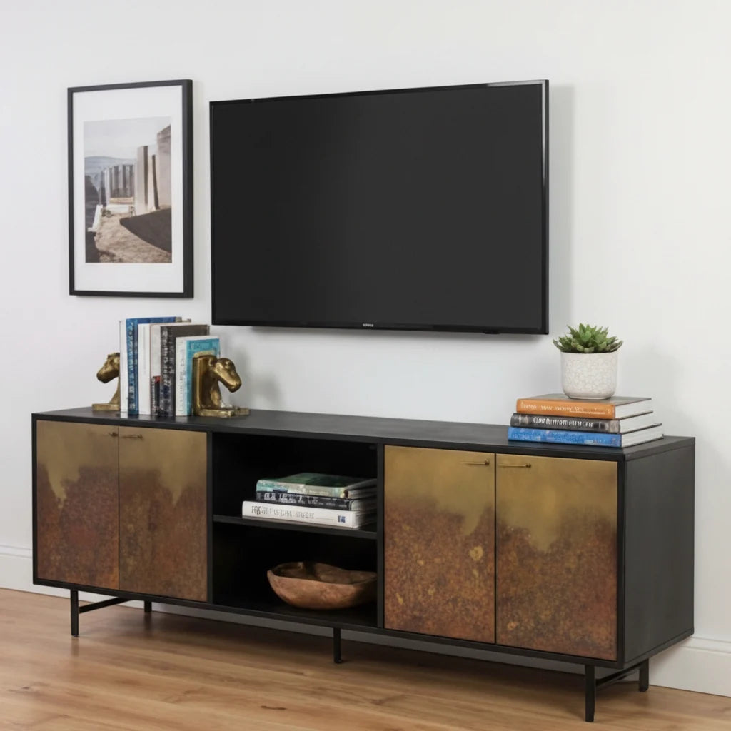 Luxury Brass Patina 4-Door Cabinet Modern Italian Style for Villa