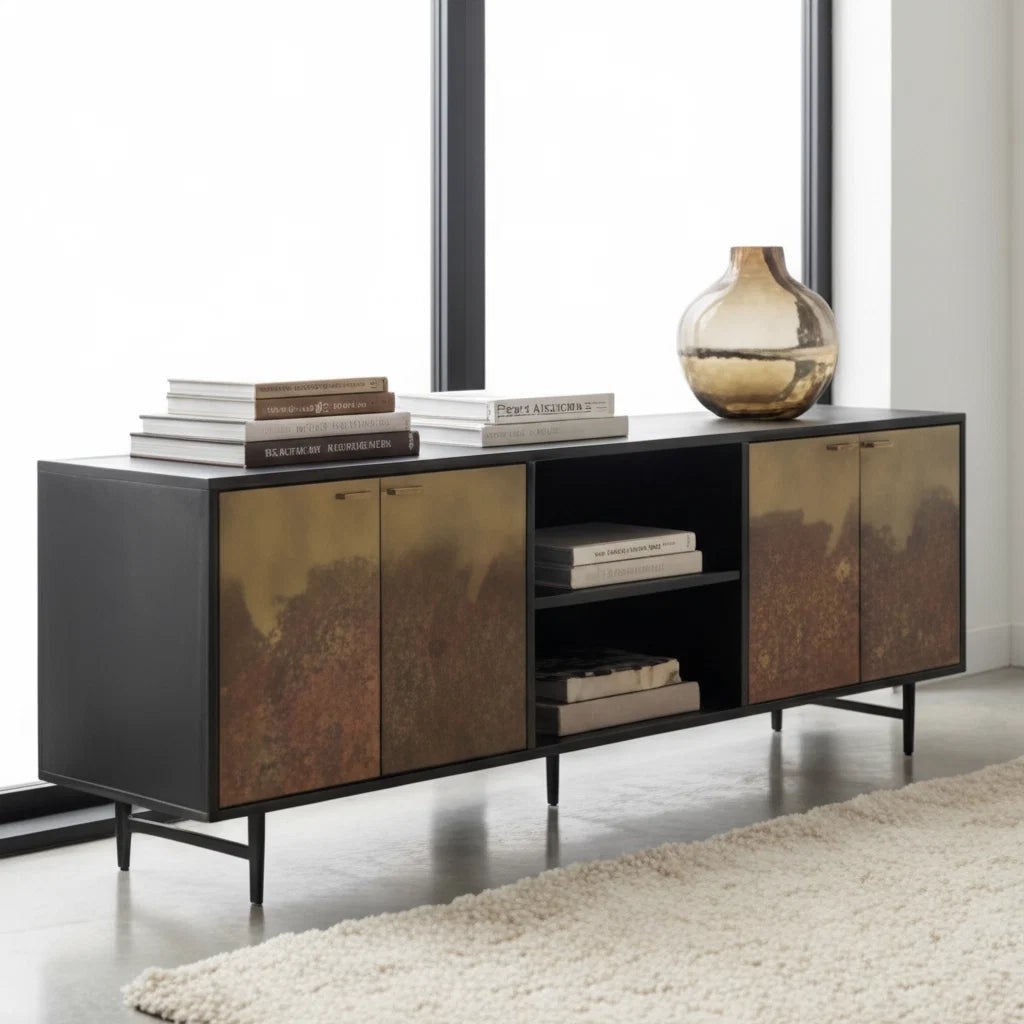 Luxury Brass Patina 4-Door Cabinet Modern Italian Style for Villa