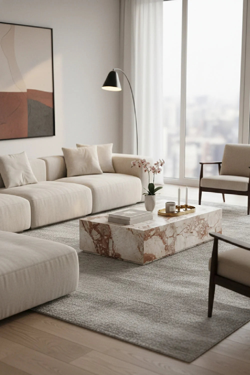 Luxury Breccia Marble Coffee Table Modern Italian Style for Villa