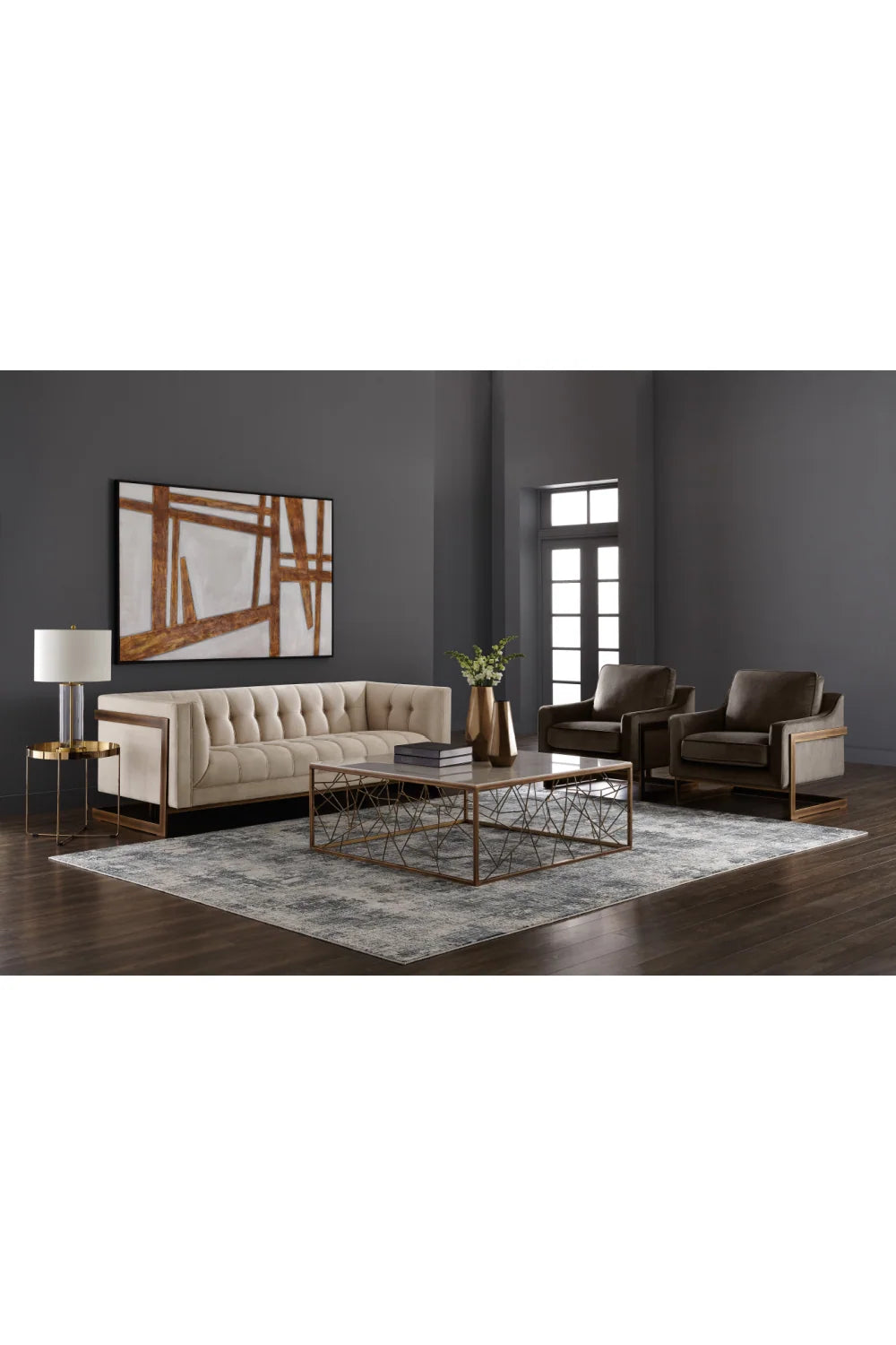 Luxury Bronze Frame Cantilevered Lounge Chair Modern Italian Style for Villa