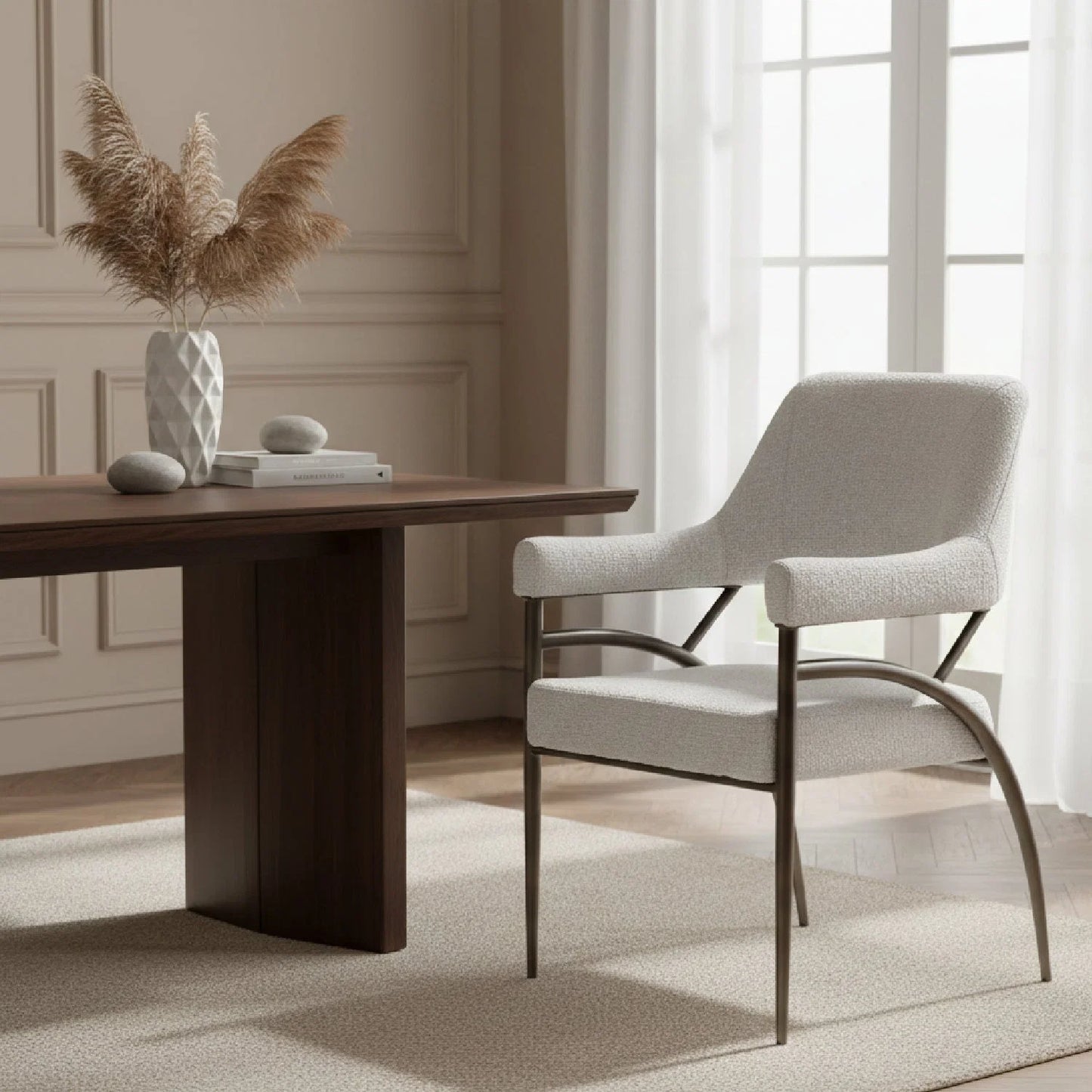 Luxury Bronze Framed White Modern Dining Chair European Style for Villa